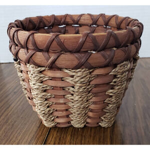 Woven Wicker and Rope Weaved Small 5 Inch Wooden Basket